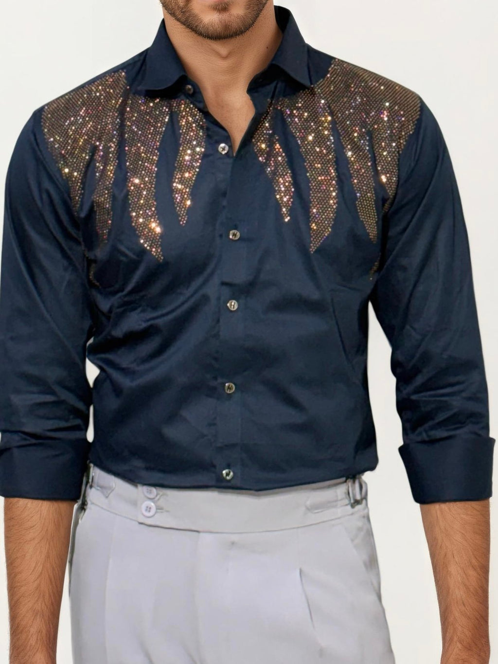 Blue Stone Work Party Wear Shirt