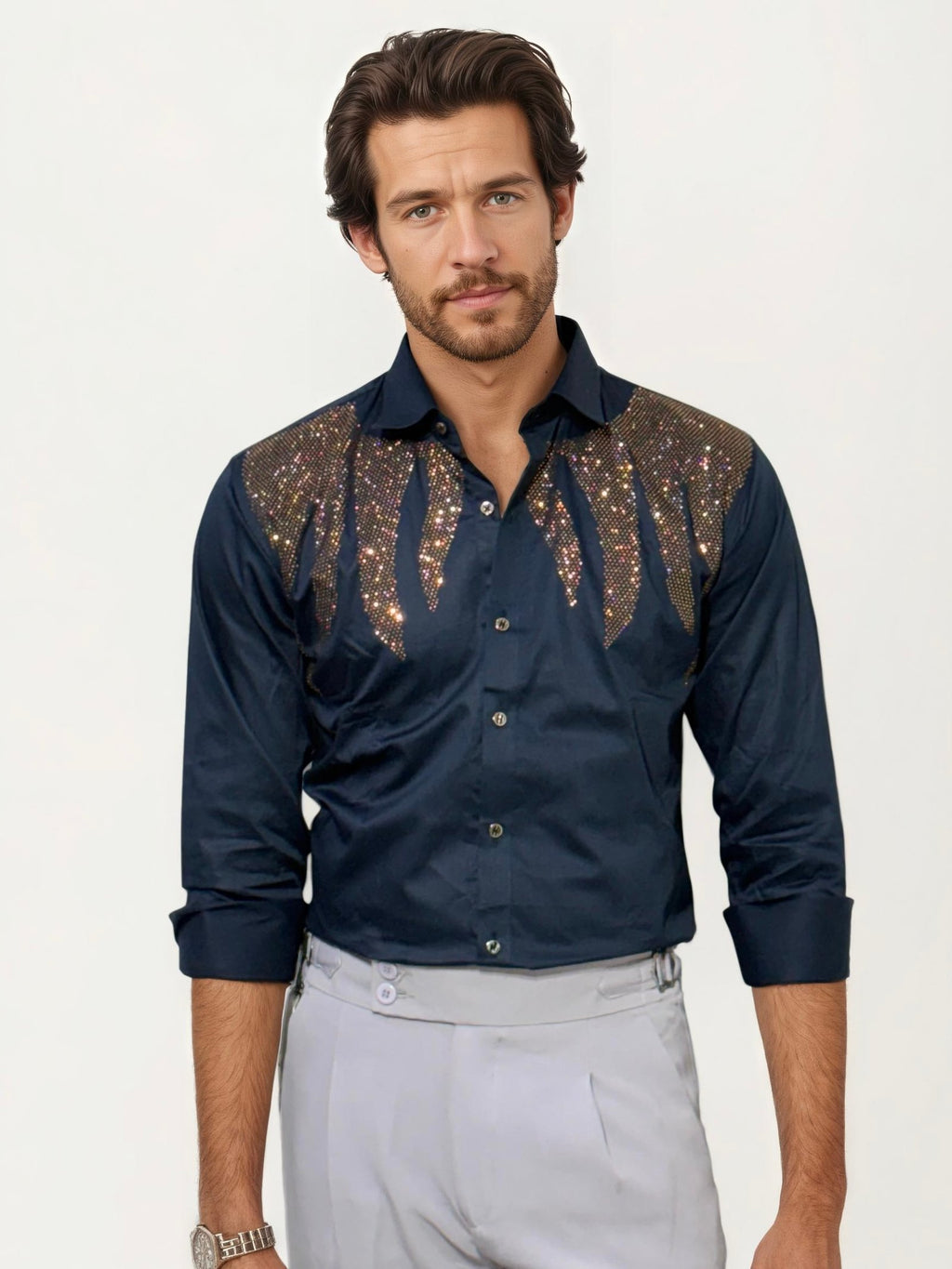 Blue Stone Work Party Wear Shirt