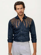 Blue Stone Work Party Wear Shirt