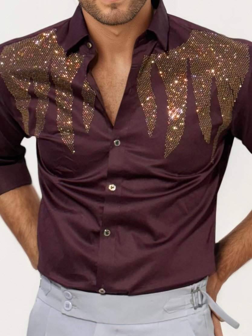 Wine Stone Work Party Wear Shirt