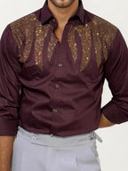 Wine Stone Work Party Wear Shirt