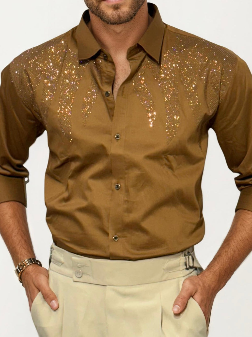 Gold Stone Work Party Wear Shirt