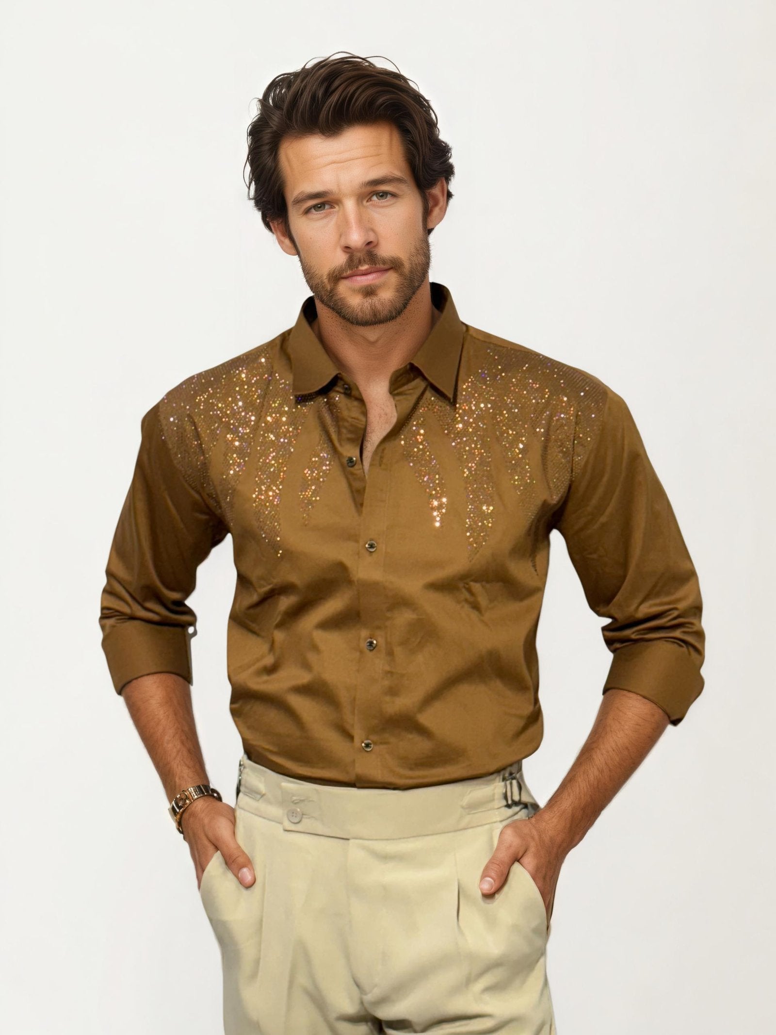 Gold Stone Work Party Wear Shirt