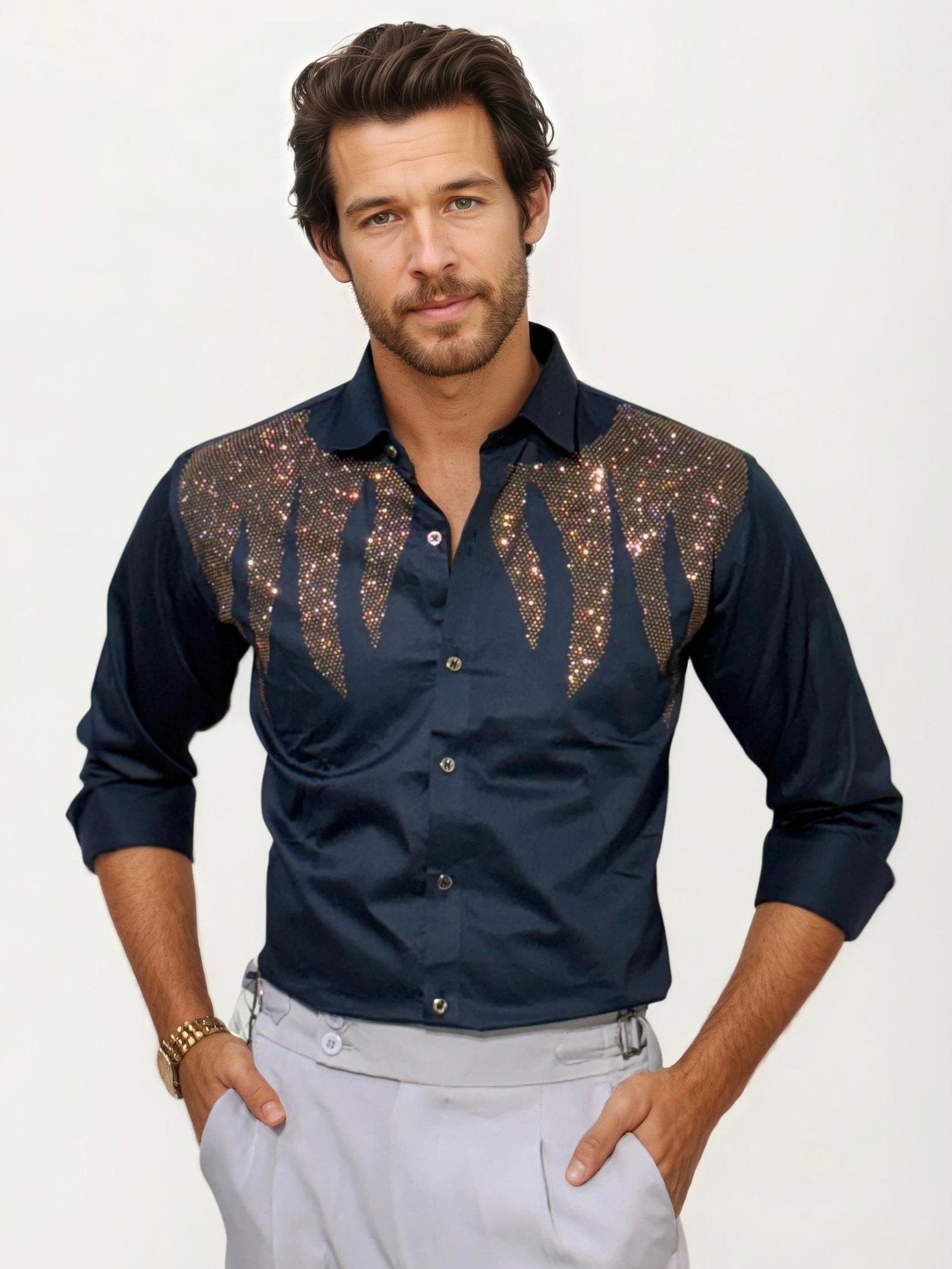 Blue Stone Work Party Wear Shirt