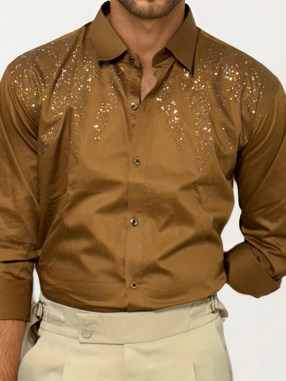 Gold Stone Work Party Wear Shirt