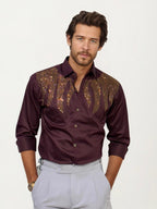 Wine Stone Work Party Wear Shirt