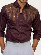 Wine Stone Work Party Wear Shirt