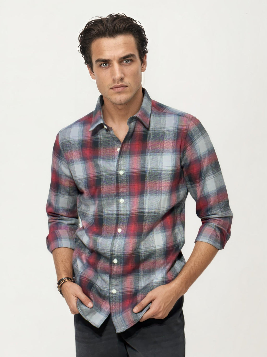 Red-grey Checked Fullhand Shirt