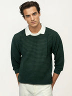 White Collar-Green Fullhand Sweat Shirt