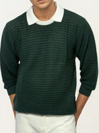 White Collar-Green Fullhand Sweat Shirt