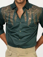Green Stone Work Party Wear Shirt