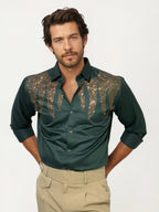 Green Stone Work Party Wear Shirt