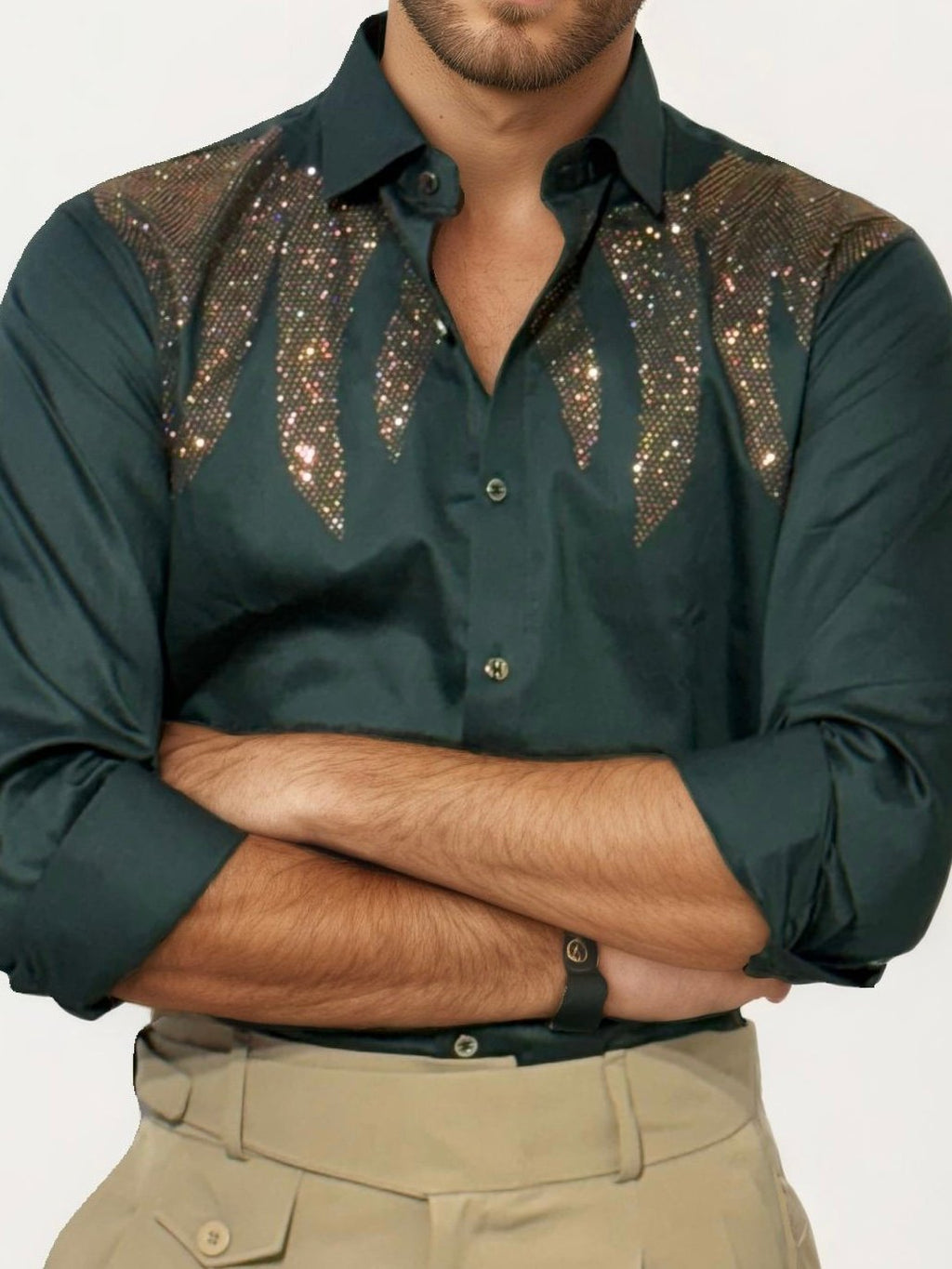 Green Stone Work Party Wear Shirt