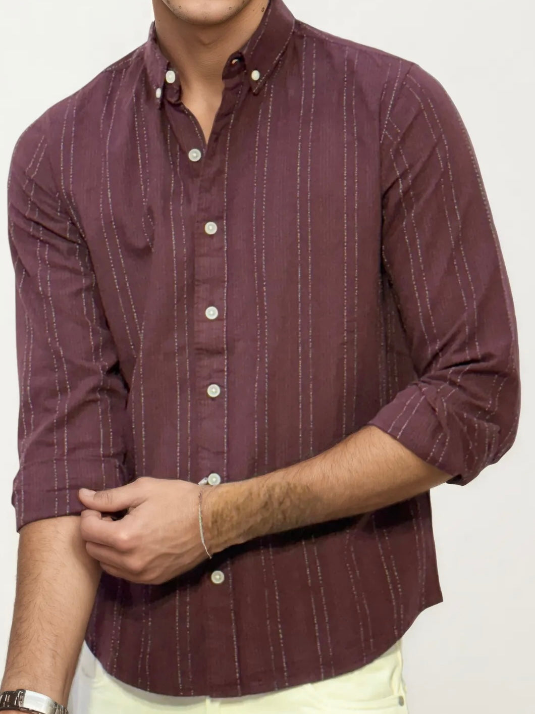 Wine Striped Full-Hand Shirt