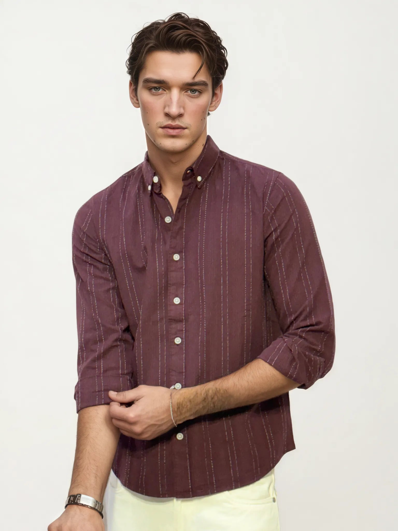 Wine Striped Full-Hand Shirt