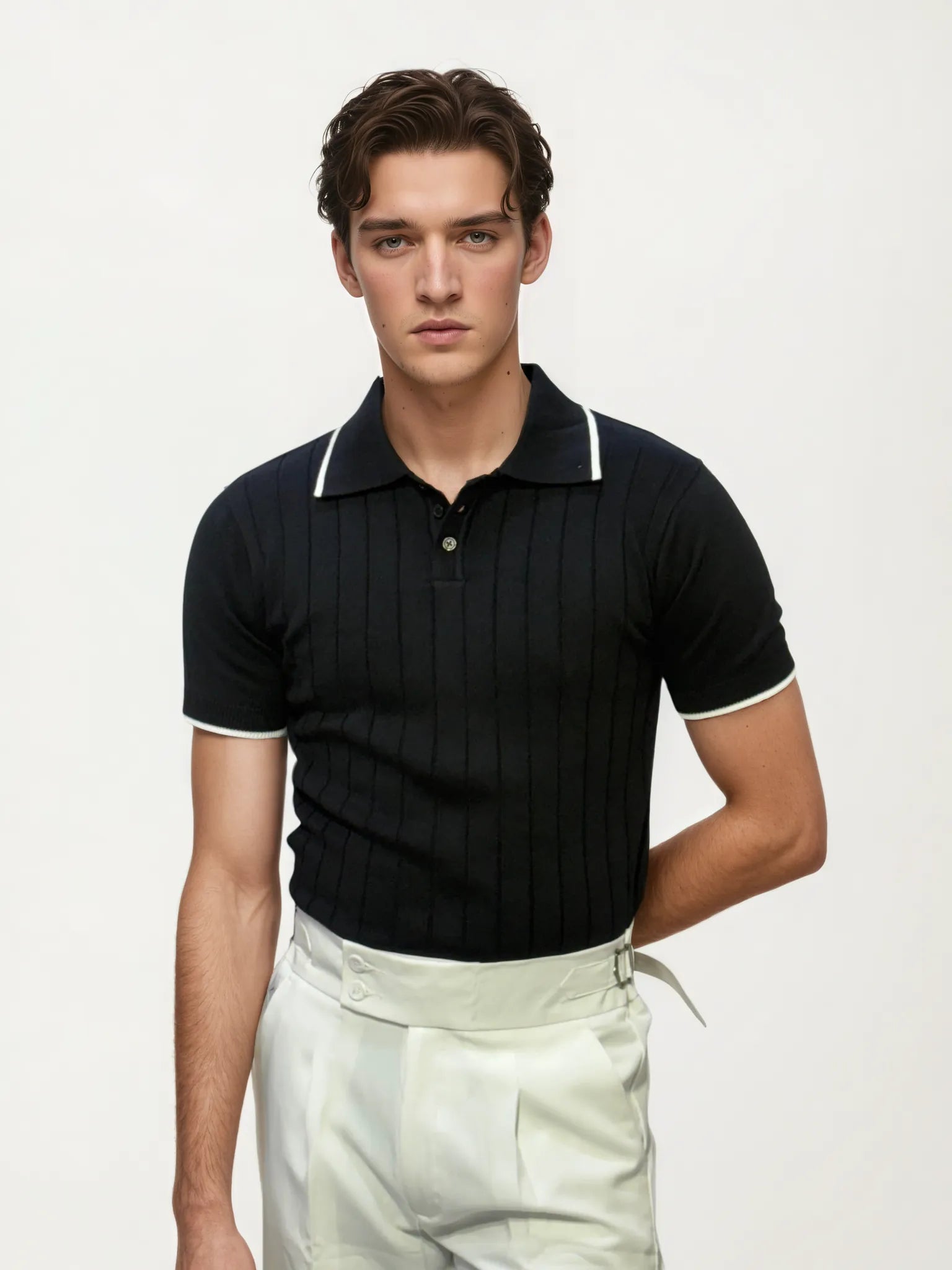 Black Half-Hand Polo T-Shirt
