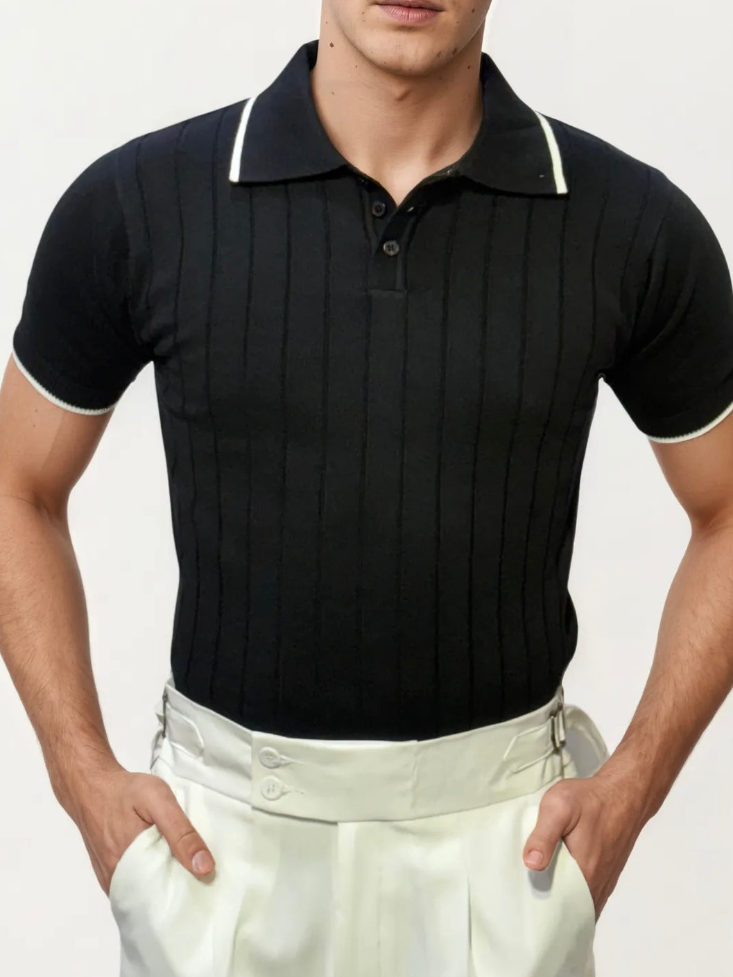 Black Half-Hand Polo T-Shirt