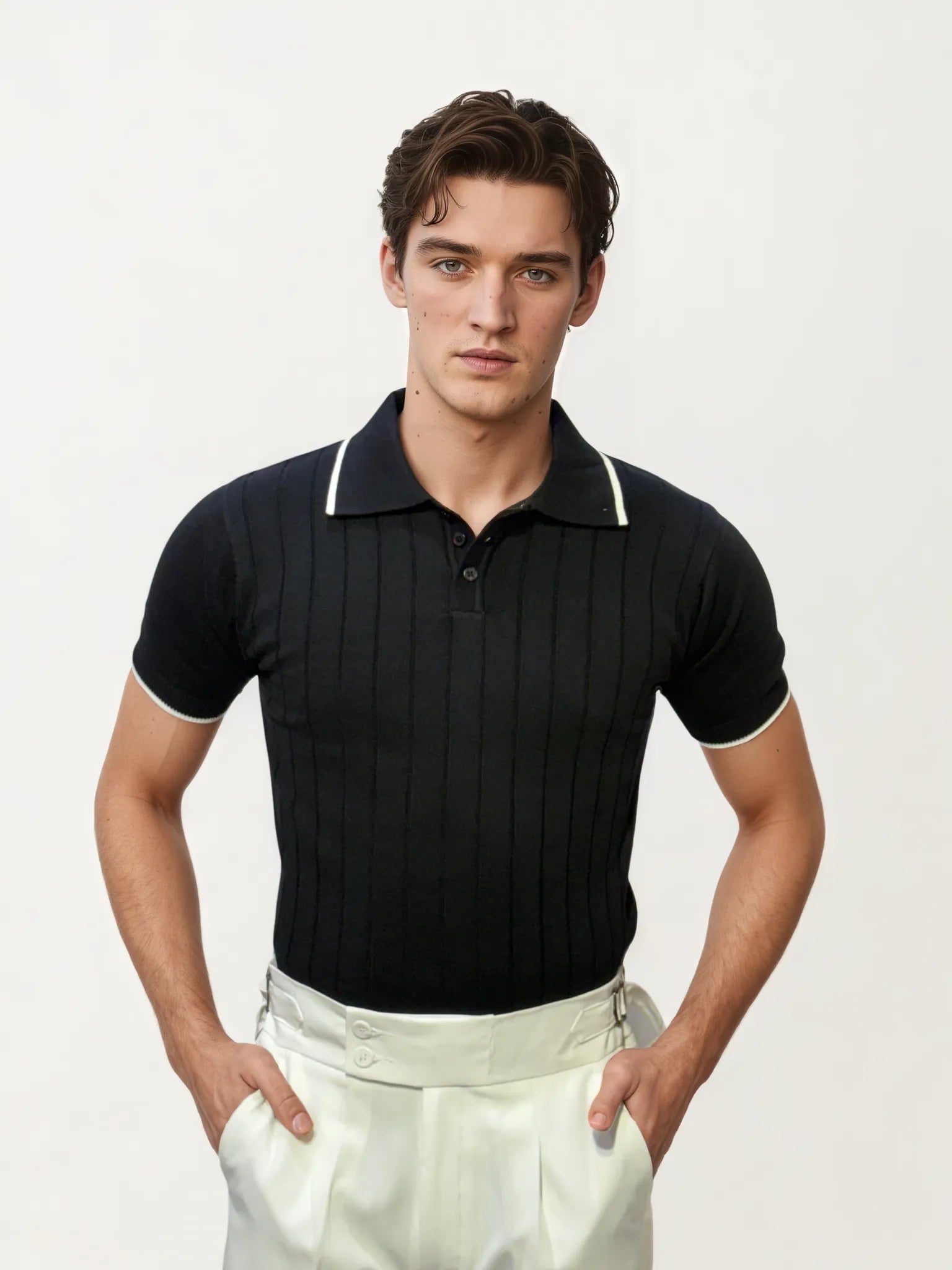Black Half-Hand Polo T-Shirt