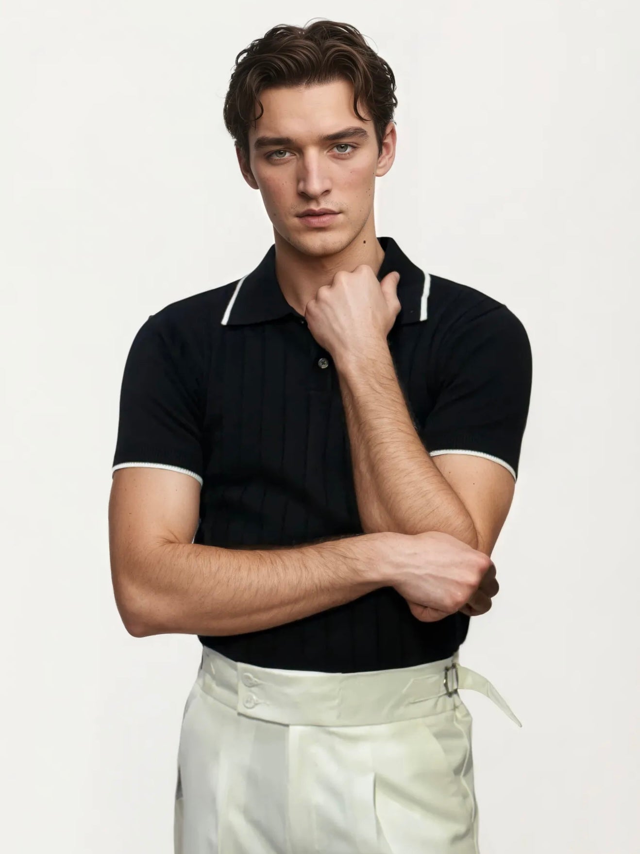 Black Half-Hand Polo T-Shirt