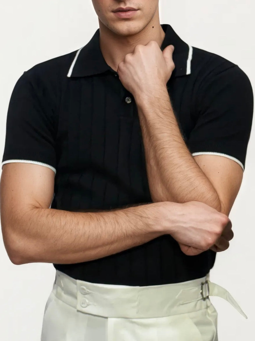 Black Half-Hand Polo T-Shirt