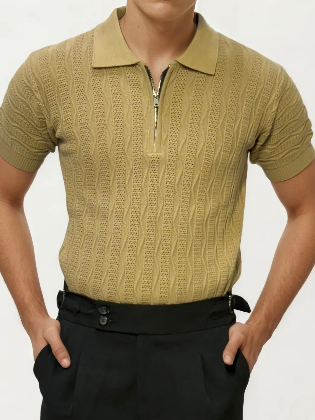 Brown knitted Half-Hand T-Shirt