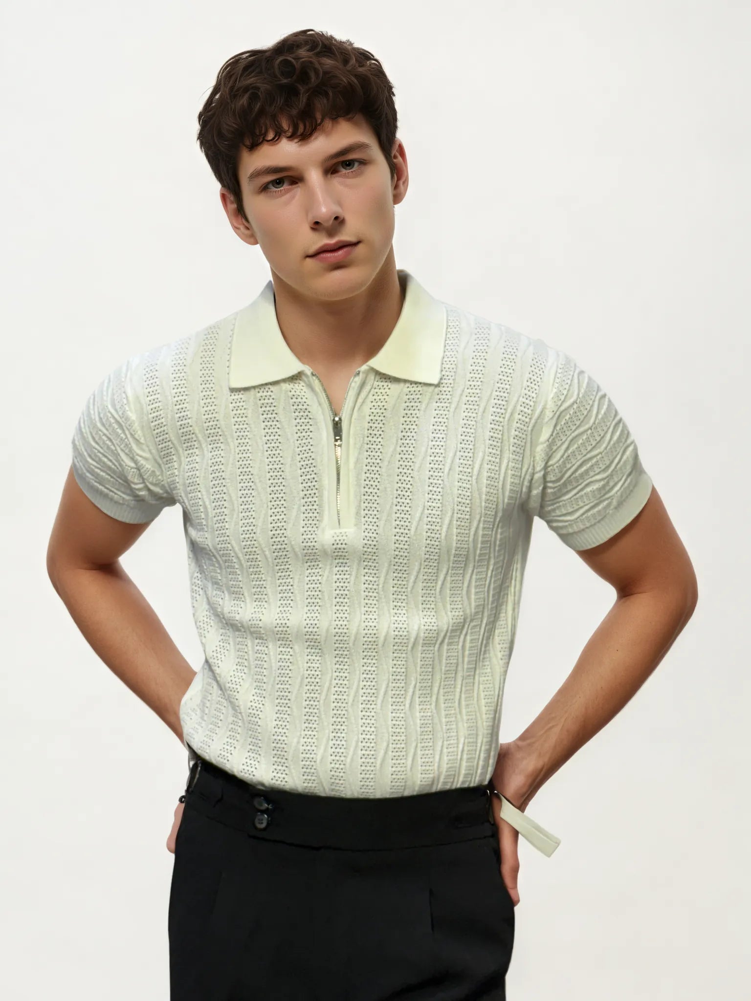 White Knitted Half-Hand Shirt