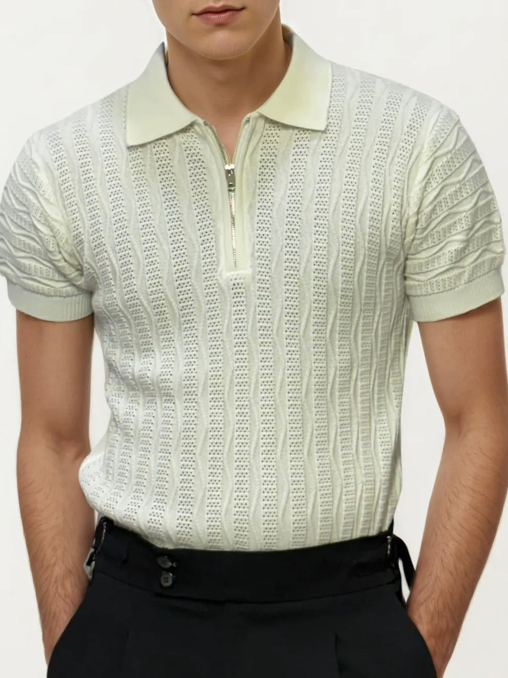 White Knitted Half-Hand Shirt