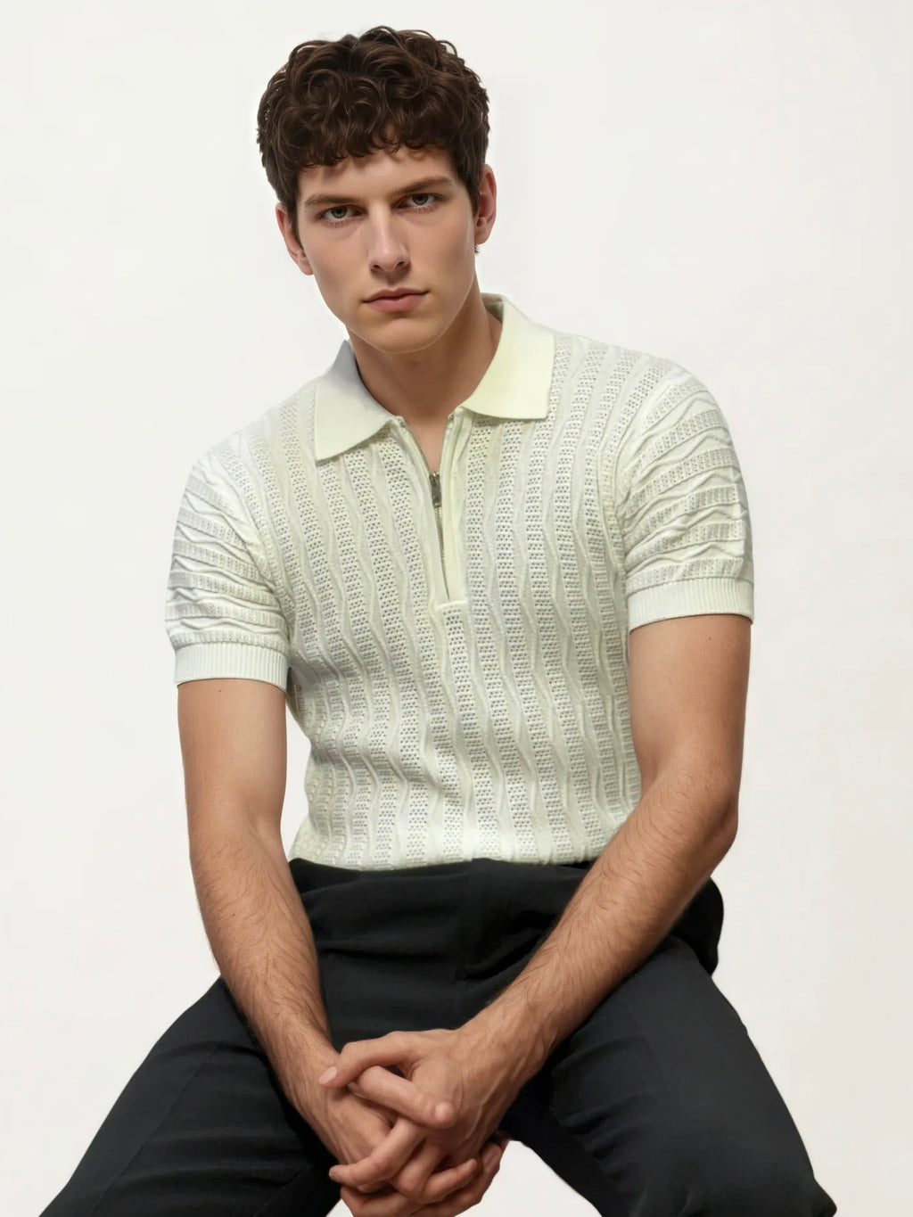 White Knitted Half-Hand Shirt