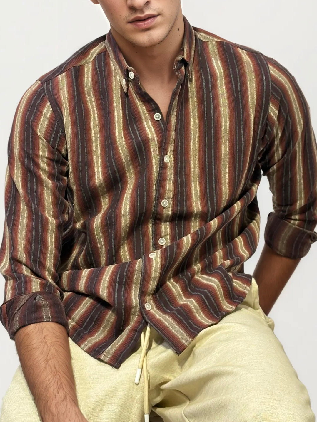 Brown Striped Full-Hand Shirt