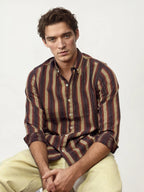 Brown Striped Full-Hand Shirt