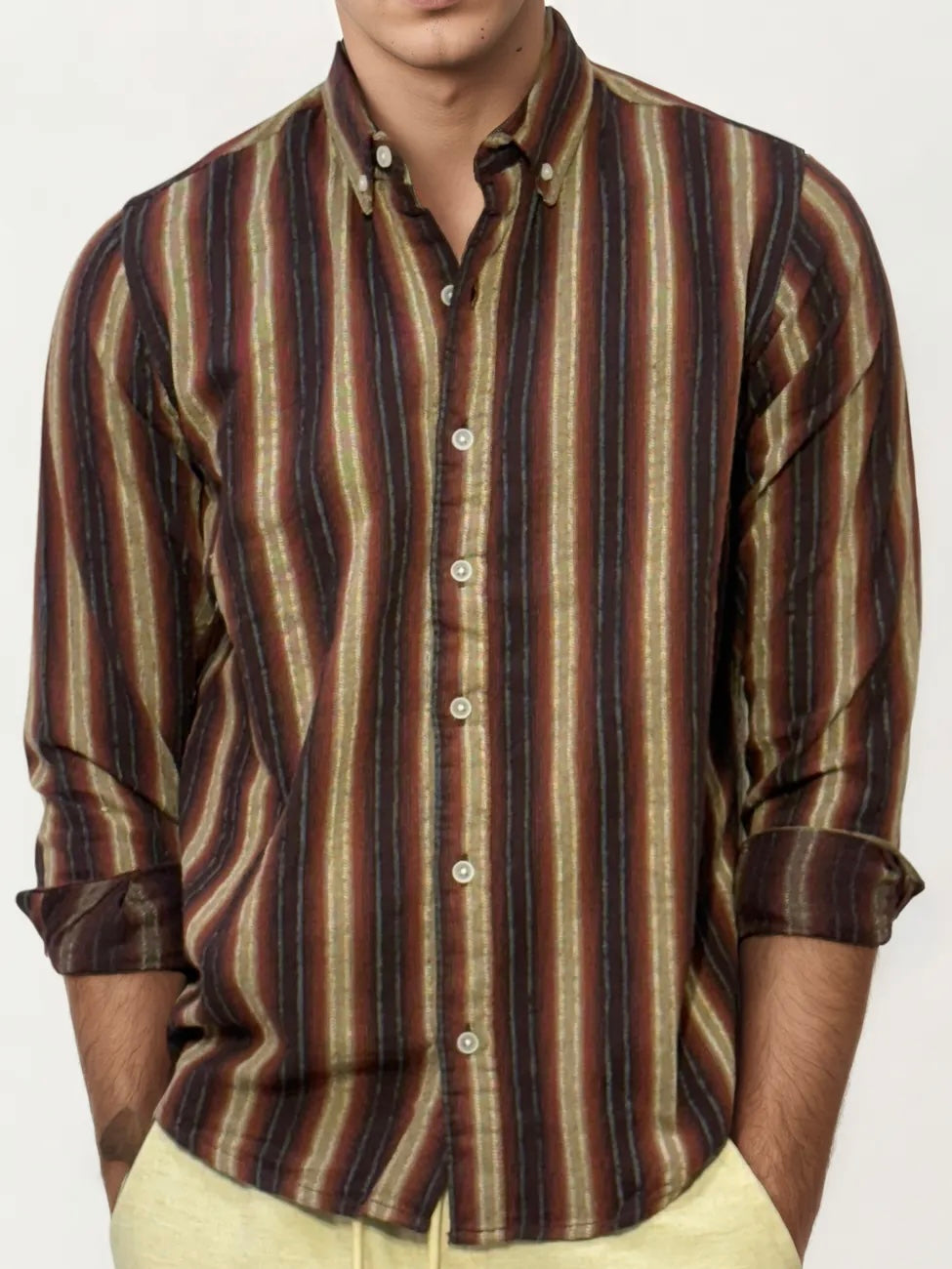 Brown Striped Full-Hand Shirt