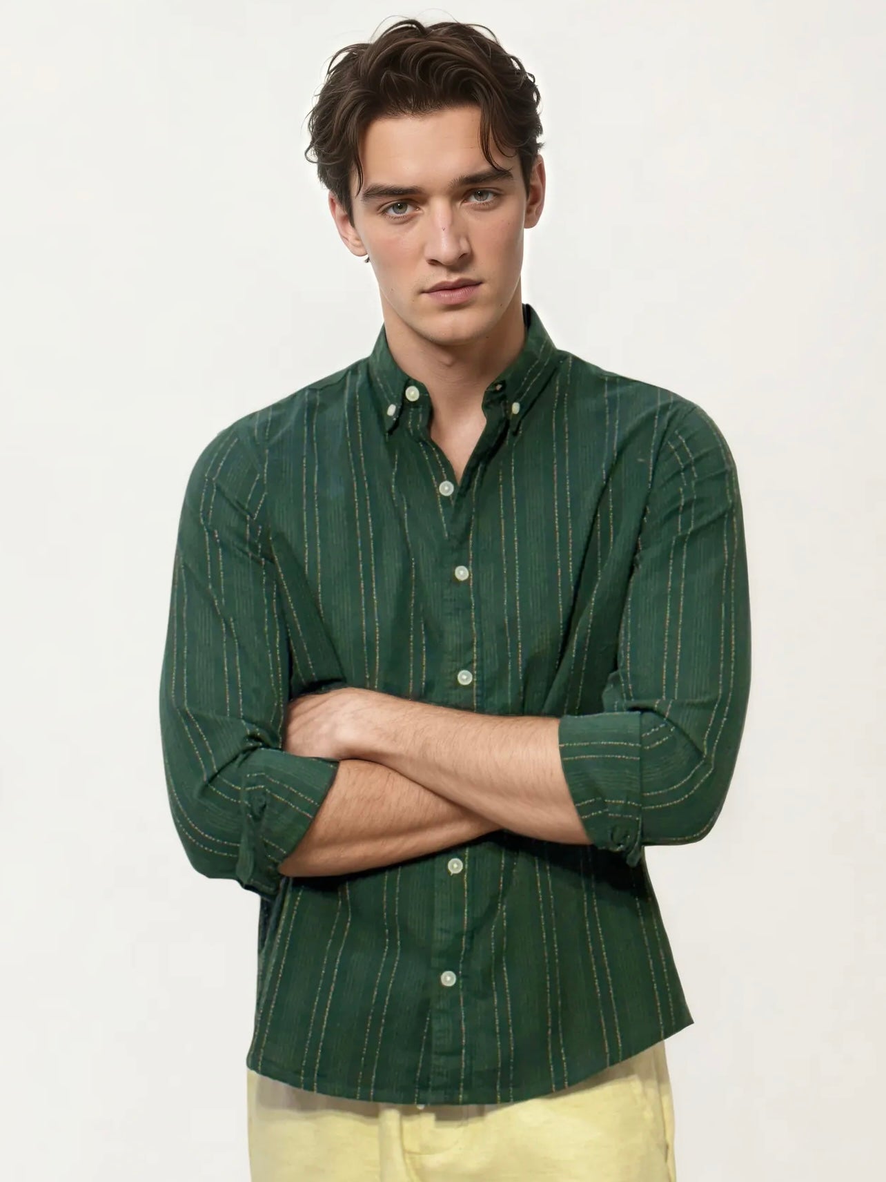 Green Striped Full-Hand Shirt