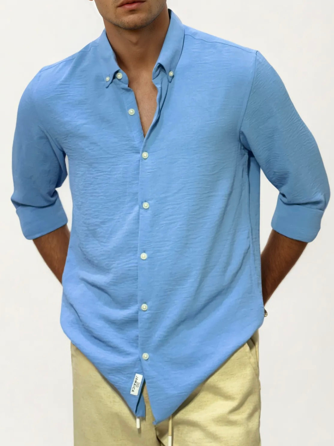 Blue Blended Linen Full-Hand Shirt