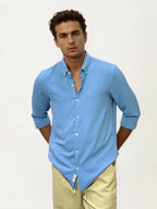 Blue Blended Linen Full-Hand Shirt