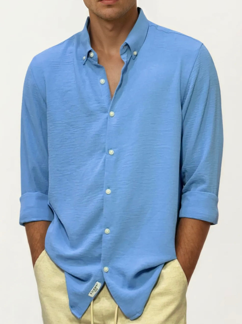 Blue Blended Linen Full-Hand Shirt