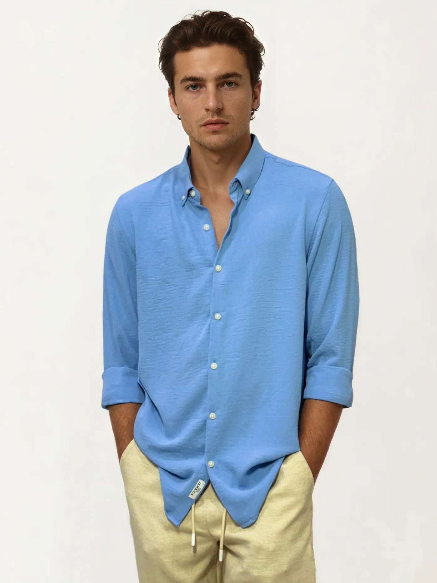 Blue Blended Linen Full-Hand Shirt