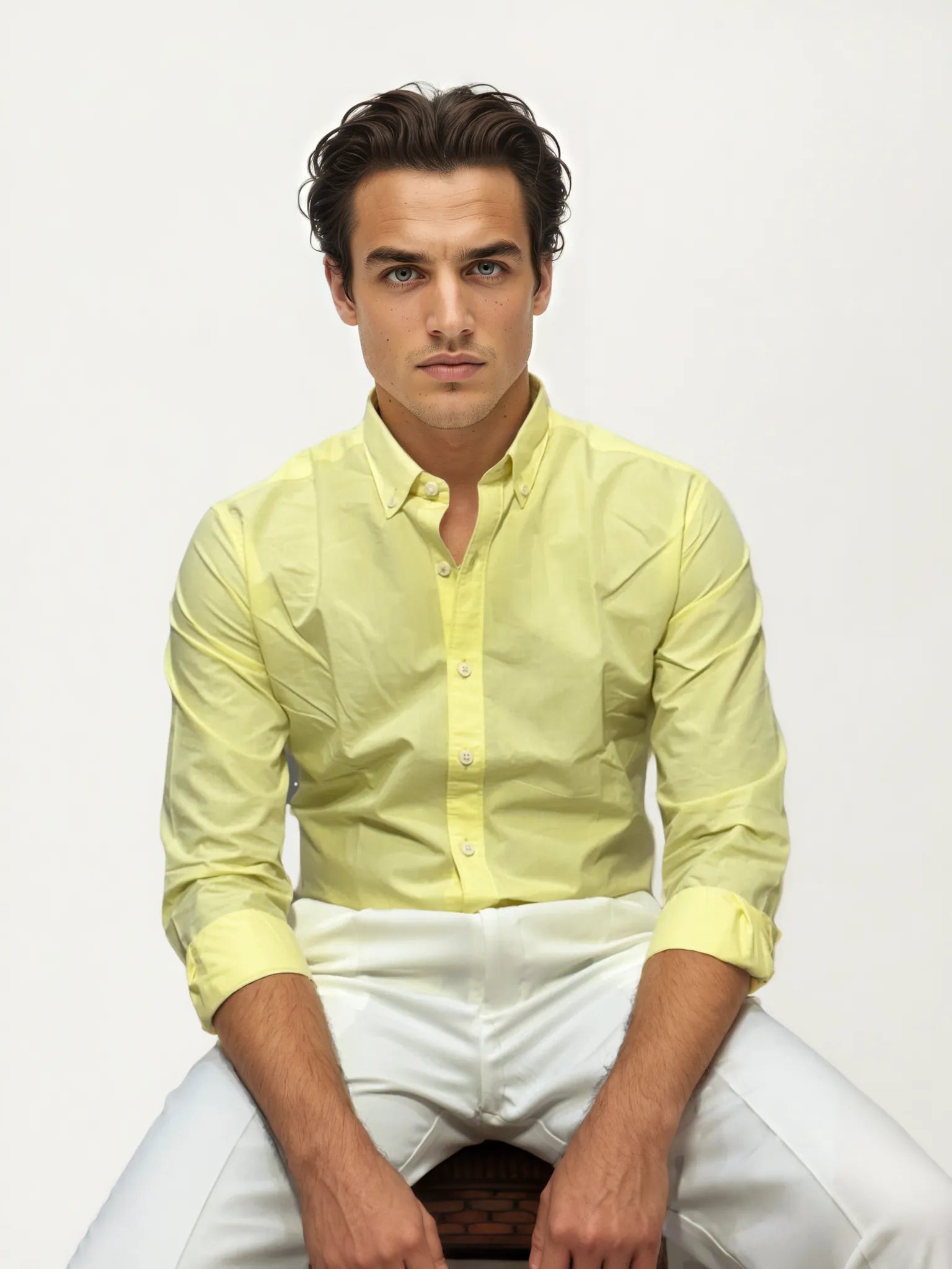 Yellow Pima-Cotton Plain Formal Shirt