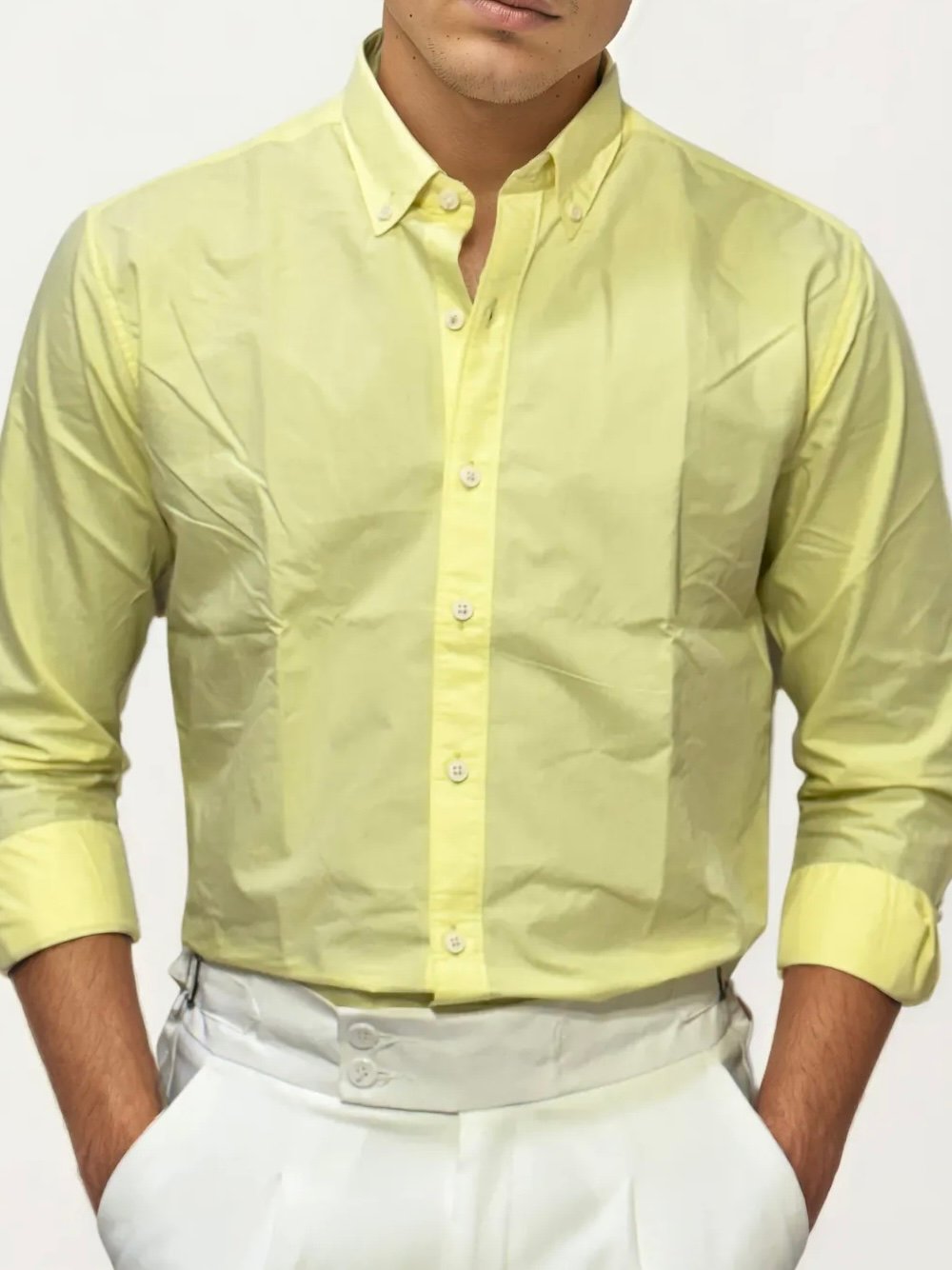 Yellow Pima-Cotton Plain Formal Shirt