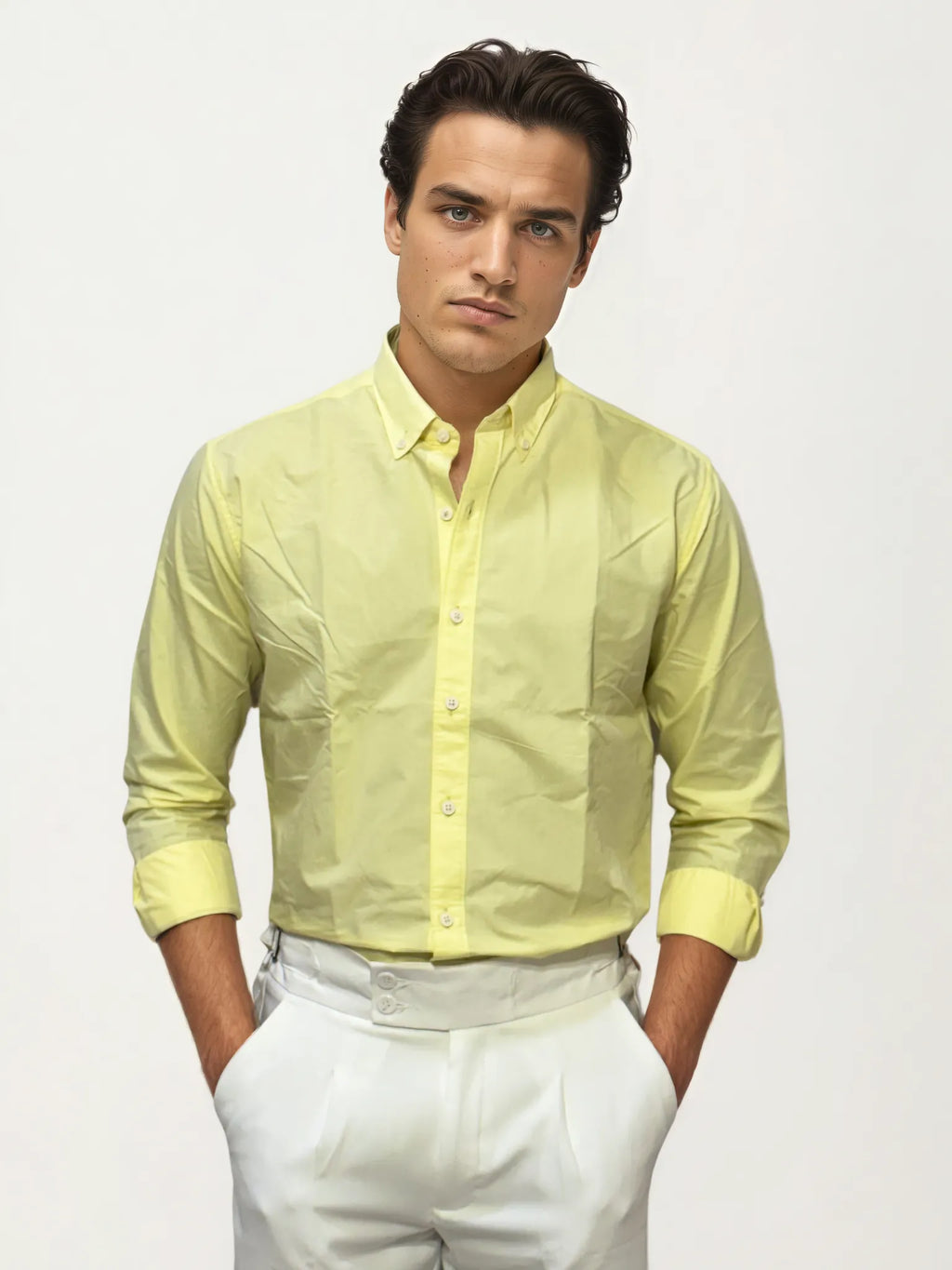 Yellow Pima-Cotton Plain Formal Shirt