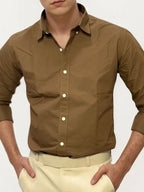 Brown Pima-Cotton Plain Formal Shirt