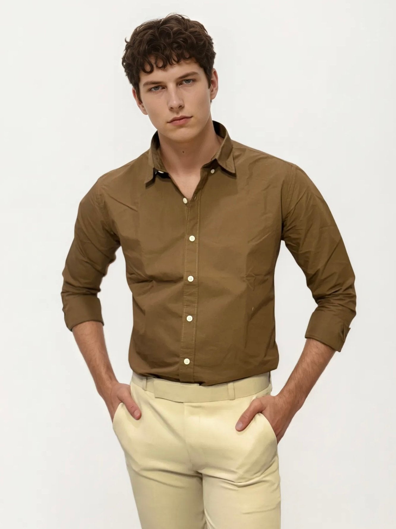 Brown Pima-Cotton Plain Formal Shirt