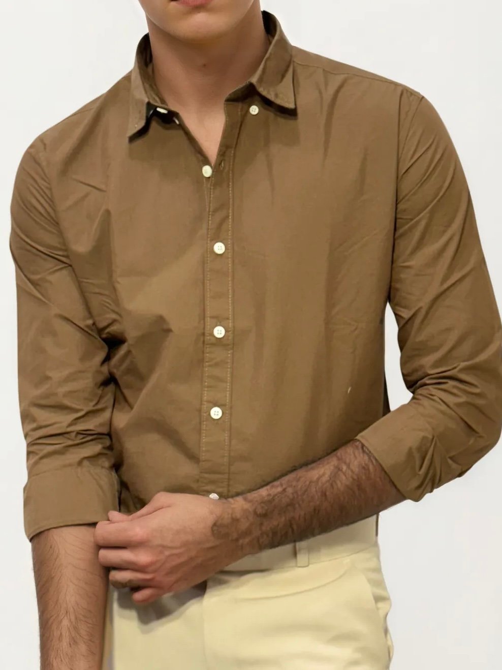 Brown Pima-Cotton Plain Formal Shirt