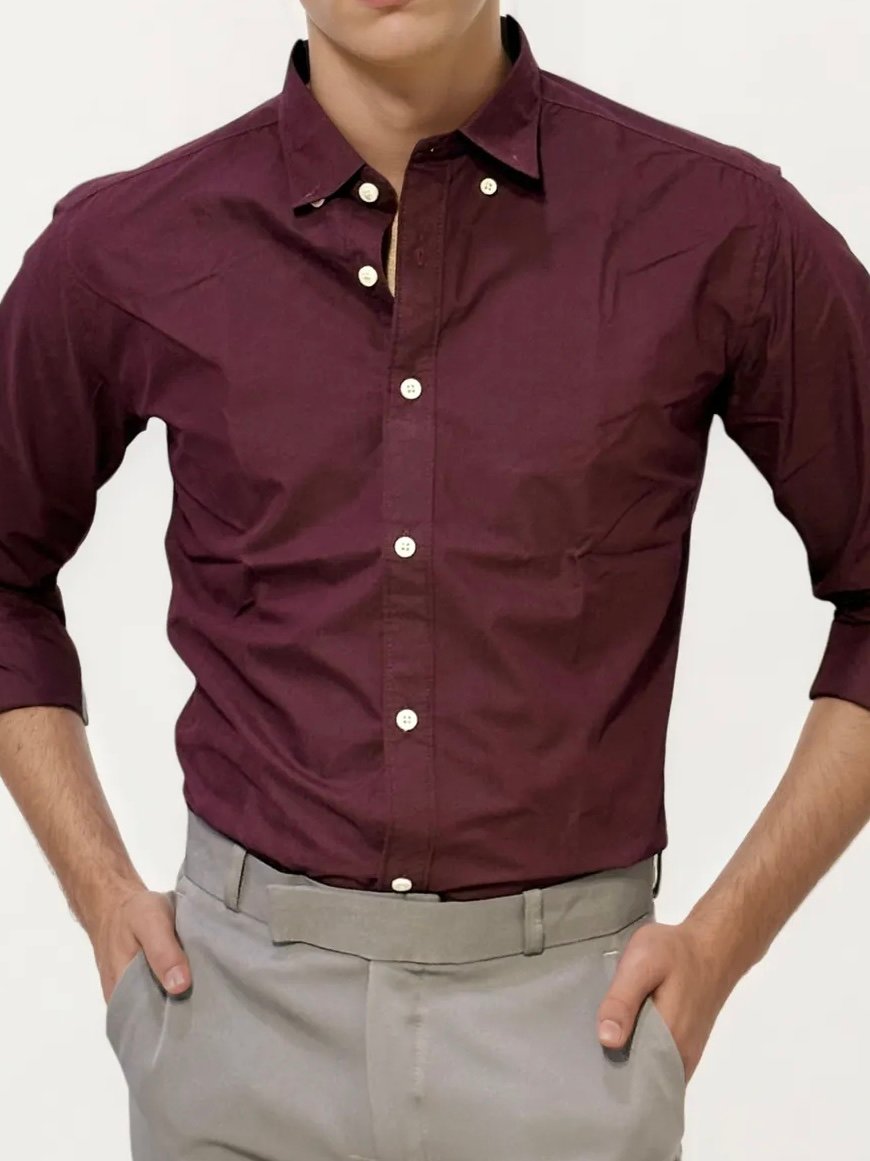 Wine Pima-Cotton Plain Formal Shirt