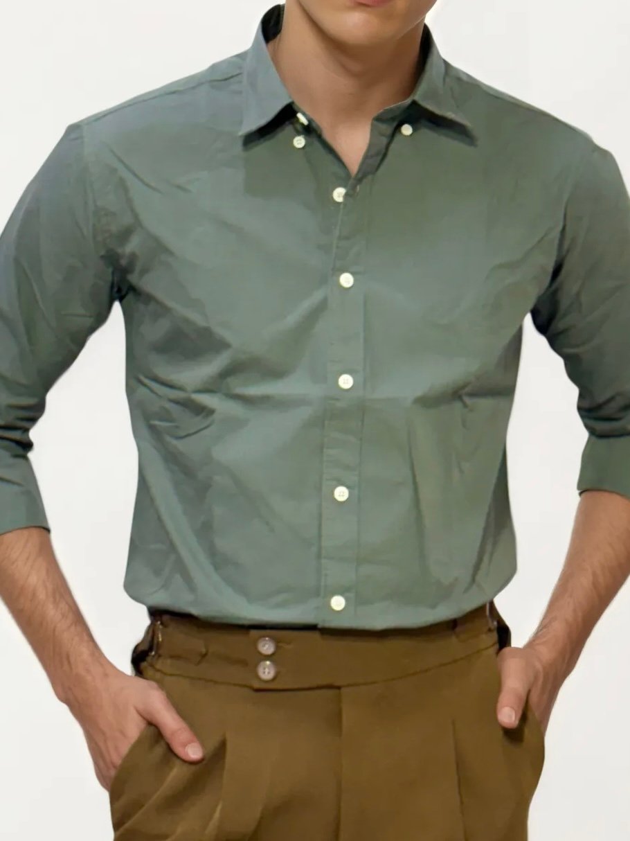 Green Pima-Cotton Plain Formal Shirt