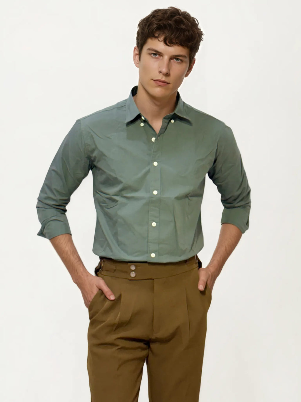 Green Pima-Cotton Plain Formal Shirt
