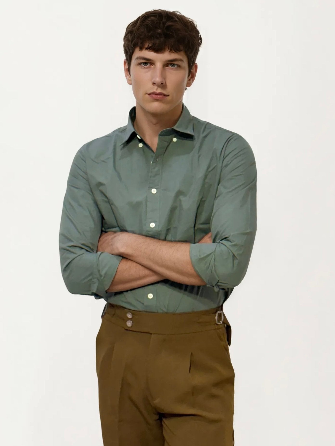 Green Pima-Cotton Plain Formal Shirt