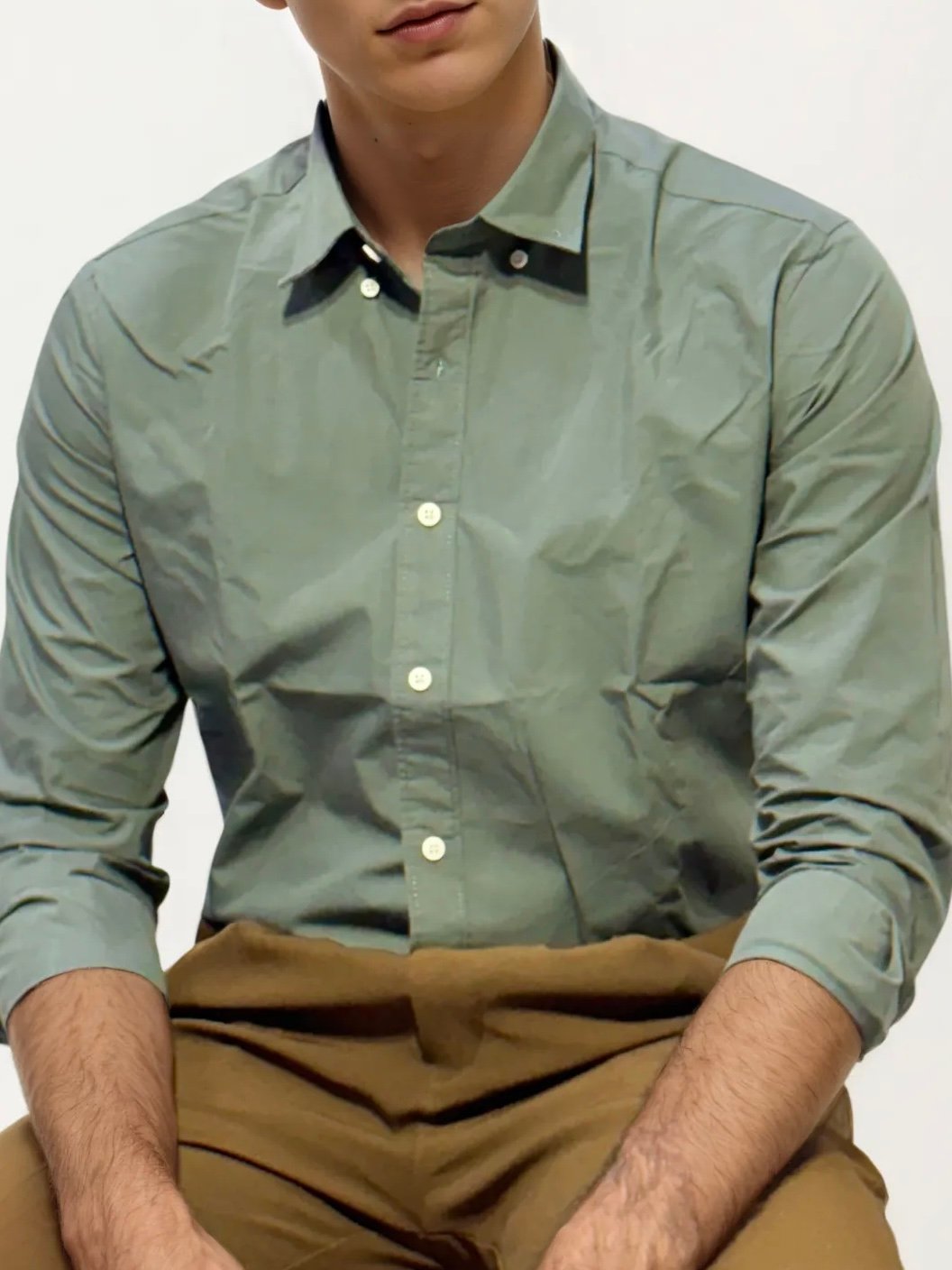 Green Pima-Cotton Plain Formal Shirt