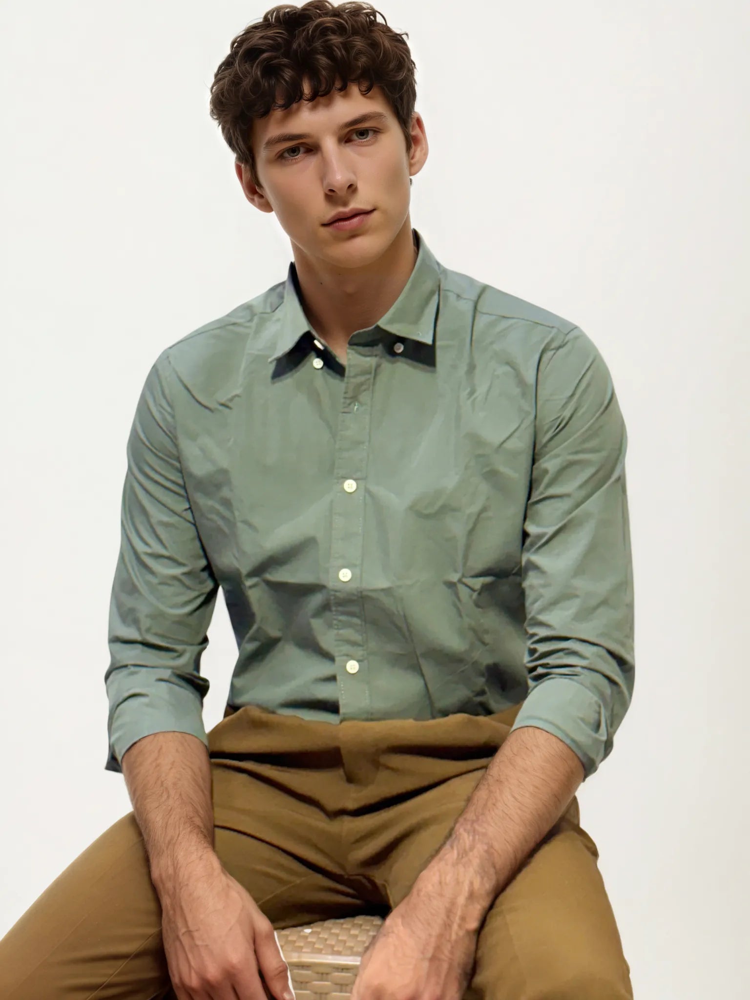 Green Pima-Cotton Plain Formal Shirt