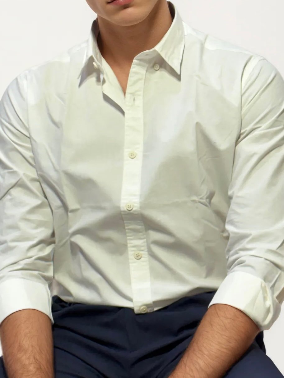 White Pima-Cotton Plain Formal Shirt