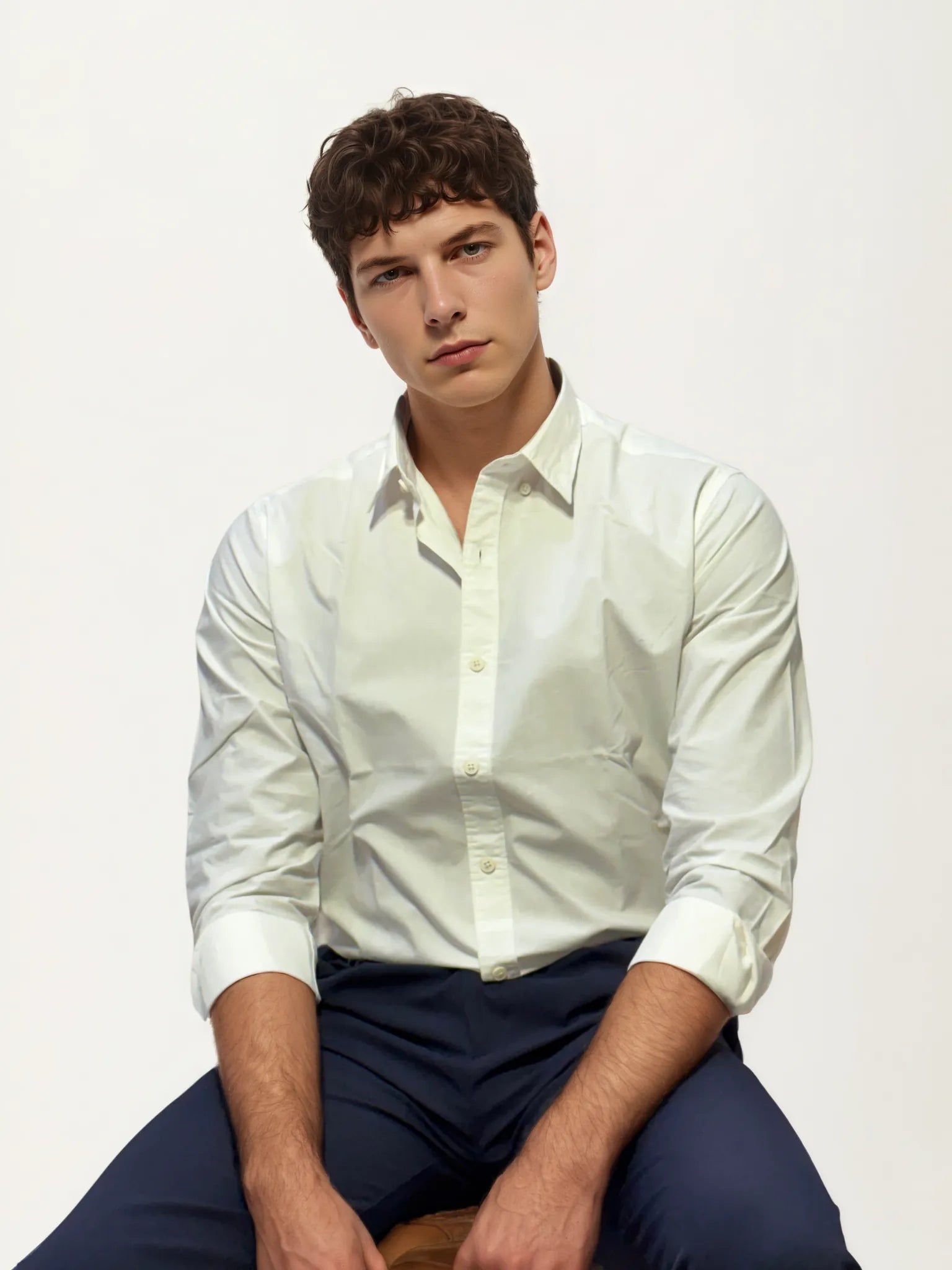 White Pima-Cotton Plain Formal Shirt